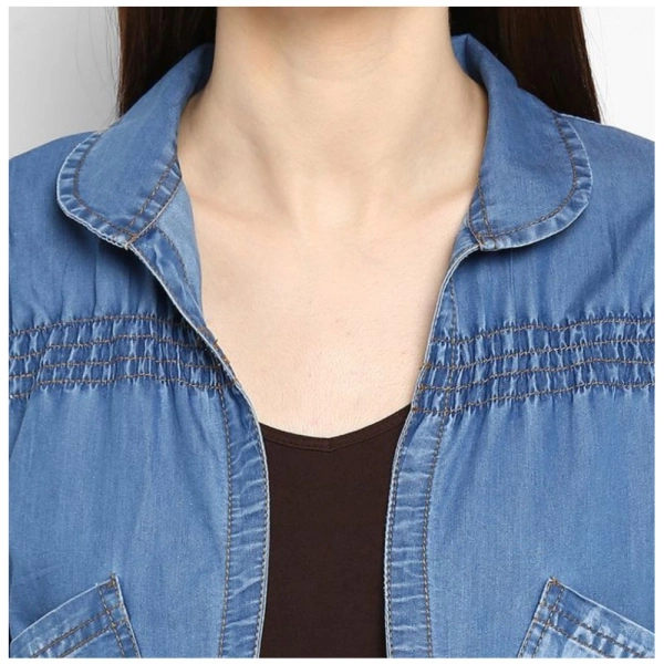 Women's Denim Smocking 3-4th Sleeves Shrug (Blue) - S