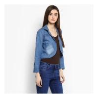 Women's Denim Smocking 3-4th Sleeves Shrug (Blue) - S