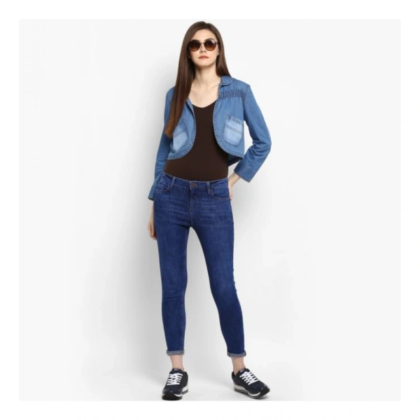 Women's Denim Smocking 3-4th Sleeves Shrug (Blue) - S