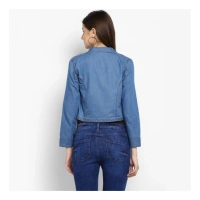 Women's Denim Smocking 3-4th Sleeves Shrug (Blue) - S