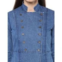 Women's Denim Solid 3-4th Sleeves Regular Top (Blue) - S