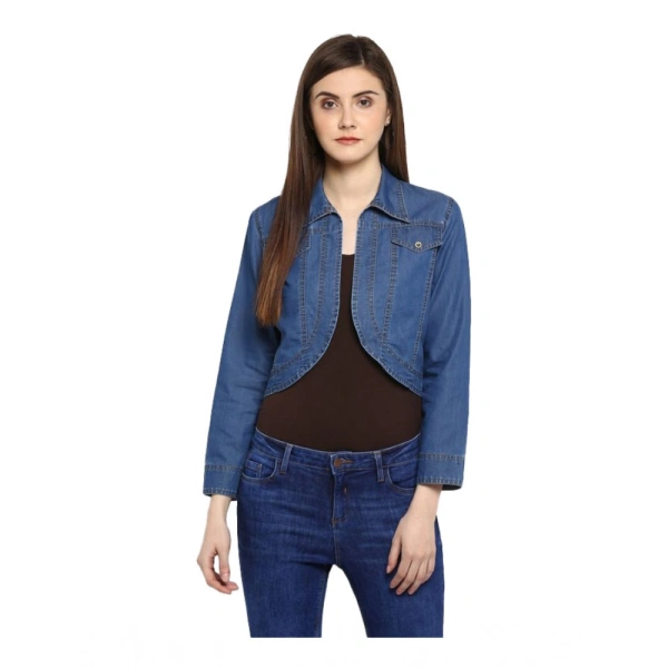 Women's Denim Solid 3-4th Sleeves Shrug (Blue) - M