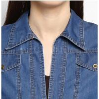Women's Denim Solid 3-4th Sleeves Shrug (Blue) - M