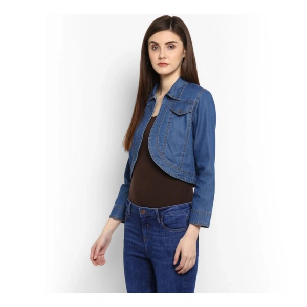 Women's Denim Solid 3-4th Sleeves Shrug (Blue) - M