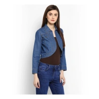 Women's Denim Solid 3-4th Sleeves Shrug (Blue) - M