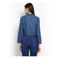 Women's Denim Solid 3-4th Sleeves Shrug (Blue) - M