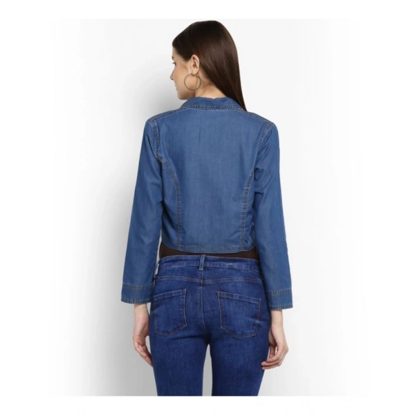 Women's Denim Solid 3-4th Sleeves Shrug (Blue) - M