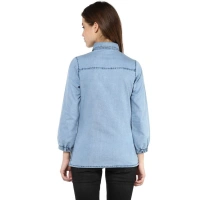 Women's Denim Solid 3-4th Sleeves Standard Length Shirt (Blue) - M