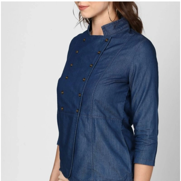 Women's Denim Solid 3-4th Sleeves Top (Blue) - L
