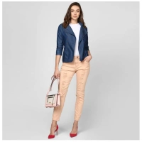 Women's Denim Solid 3-4th Sleeves Top (Blue) - L