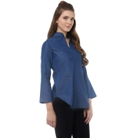 Women's Denim Solid Bell Sleeve Regular Top (Blue Denim) - S