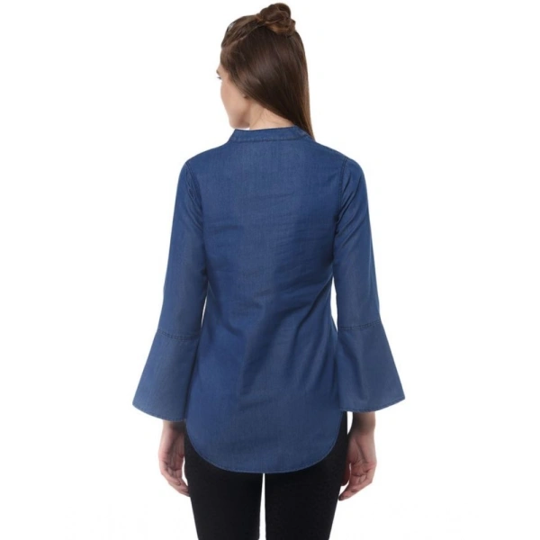 Women's Denim Solid Bell Sleeve Regular Top (Blue Denim) - S