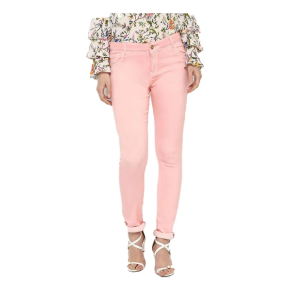 Women's Denim Solid Buttoned Jeans (Pink) - S