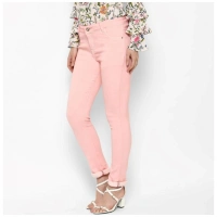 Women's Denim Solid Buttoned Jeans (Pink) - S