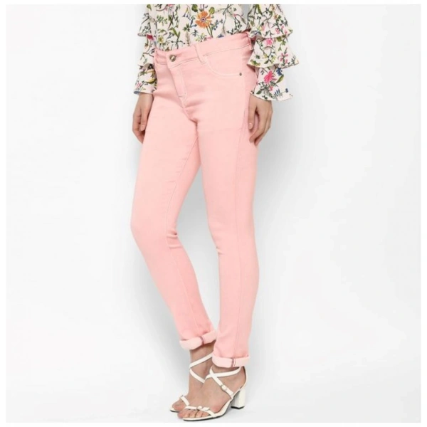 Women's Denim Solid Buttoned Jeans (Pink) - S
