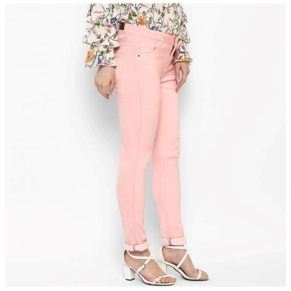Women's Denim Solid Buttoned Jeans (Pink) - S