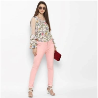 Women's Denim Solid Buttoned Jeans (Pink) - S