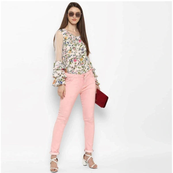 Women's Denim Solid Buttoned Jeans (Pink) - S