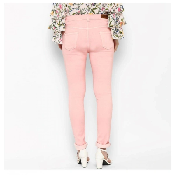 Women's Denim Solid Buttoned Jeans (Pink) - S
