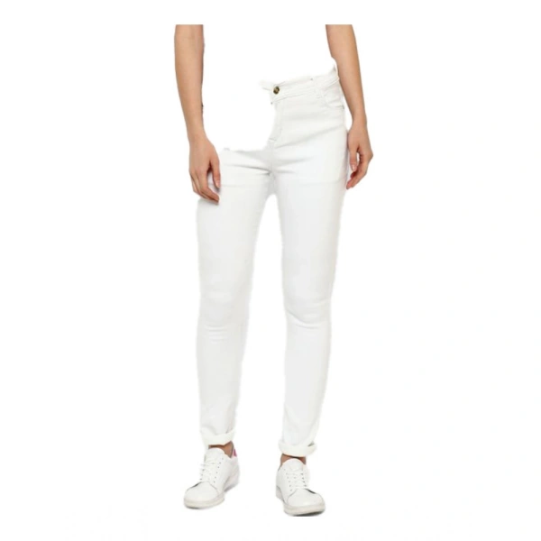 Women's Denim Solid Buttoned Jeans (White) - S