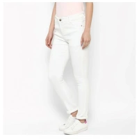 Women's Denim Solid Buttoned Jeans (White) - S