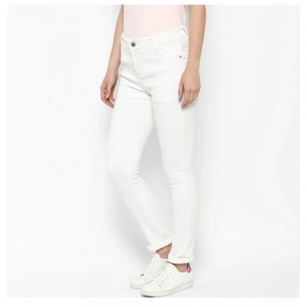 Women's Denim Solid Buttoned Jeans (White) - S