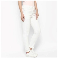 Women's Denim Solid Buttoned Jeans (White) - S