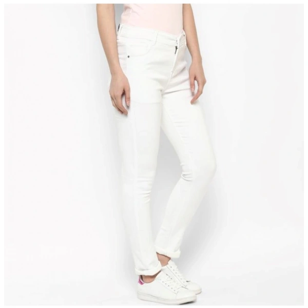 Women's Denim Solid Buttoned Jeans (White) - S