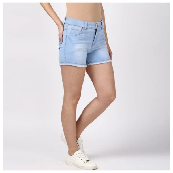 Women's Denim Solid Buttoned Shorts (Blue) - 32