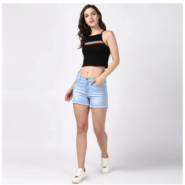 Women's Denim Solid Buttoned Shorts (Blue) - 32