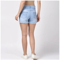 Women's Denim Solid Buttoned Shorts (Blue) - 32