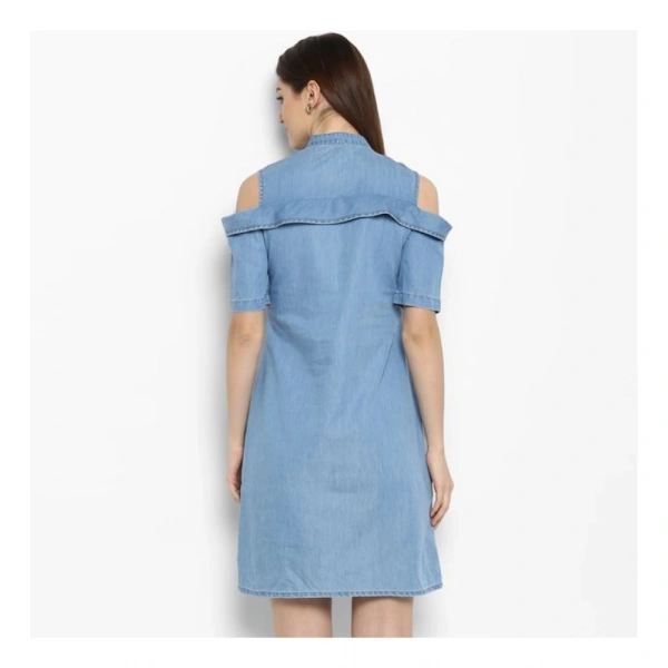 Women's Denim Solid Cold Shoulder Above Knee Dress (Blue) - XL