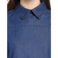 Women's Denim Solid Cold Shoulder Regular Top (Blue) - M