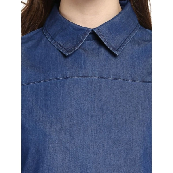Women's Denim Solid Cold Shoulder Regular Top (Blue) - M