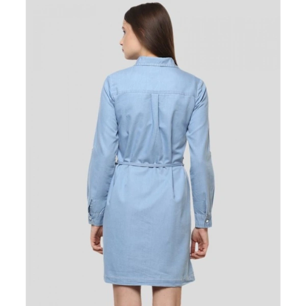 Women's Denim Solid Long Sleeves Above Knee Dress (Blue) - S