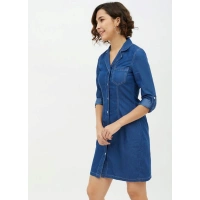 Women's Denim Solid Long Sleeves Above Knee Dress (Blue) - M