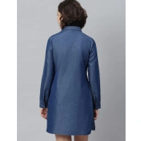 Women's Denim Solid Long Sleeves Above Knee Dress (Navy Blue) - S