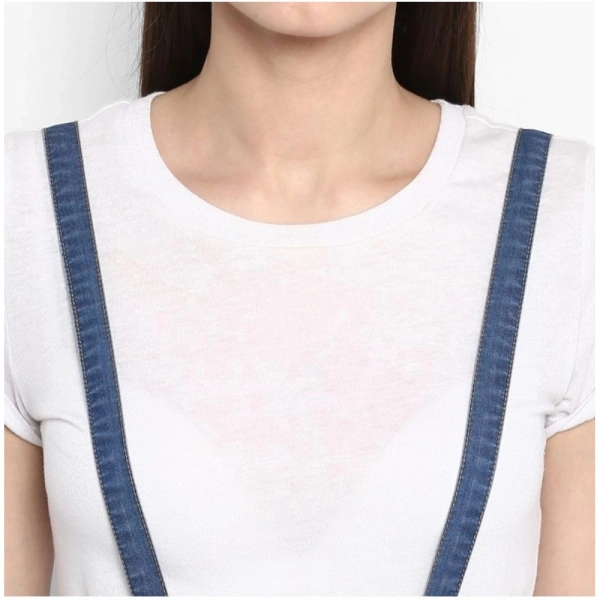 Women's Denim Solid Shoulder Straps Below Knee Dress (Blue) - XL