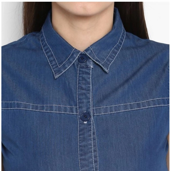 Women's Denim Solid Sleeveless Above Knee Dress (Blue) - XL