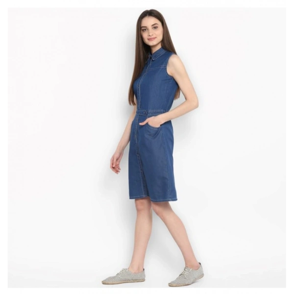 Women's Denim Solid Sleeveless Above Knee Dress (Blue) - XL