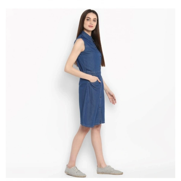 Women's Denim Solid Sleeveless Above Knee Dress (Blue) - XL