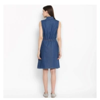 Women's Denim Solid Sleeveless Above Knee Dress (Blue) - XL