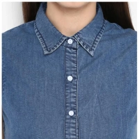 Women's Denim Solid Sleeveless Above Knee Dress (Blue) - S