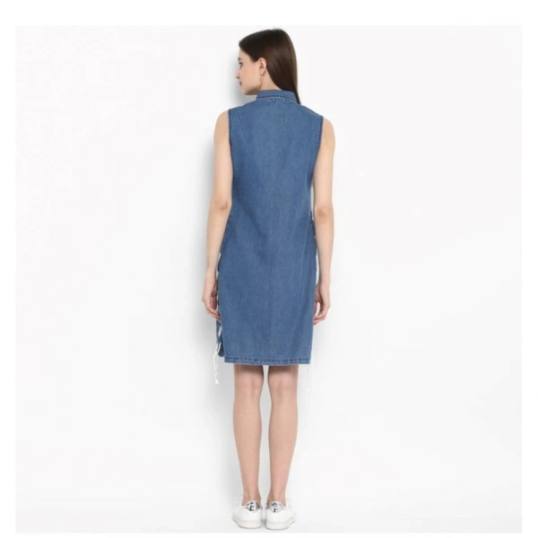 Women's Denim Solid Sleeveless Above Knee Dress (Blue) - S