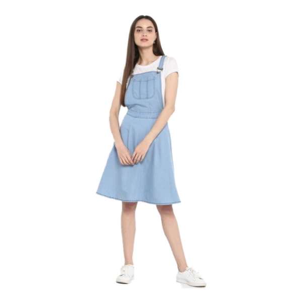Women's Denim Solid Sleeveless Above Knee Dress (Blue) - M