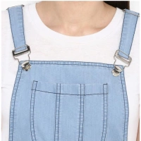Women's Denim Solid Sleeveless Above Knee Dress (Blue) - M