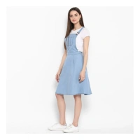 Women's Denim Solid Sleeveless Above Knee Dress (Blue) - M