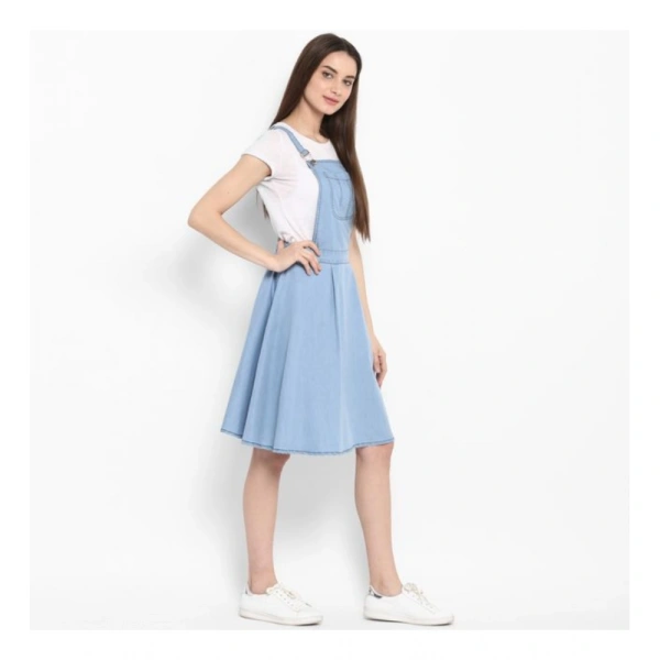 Women's Denim Solid Sleeveless Above Knee Dress (Blue) - M