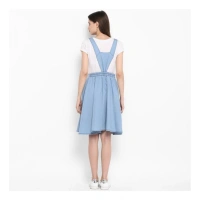 Women's Denim Solid Sleeveless Above Knee Dress (Blue) - M