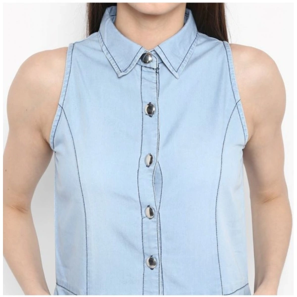 Women's Denim Solid Sleeveless Below Knee Dress (Blue) - L